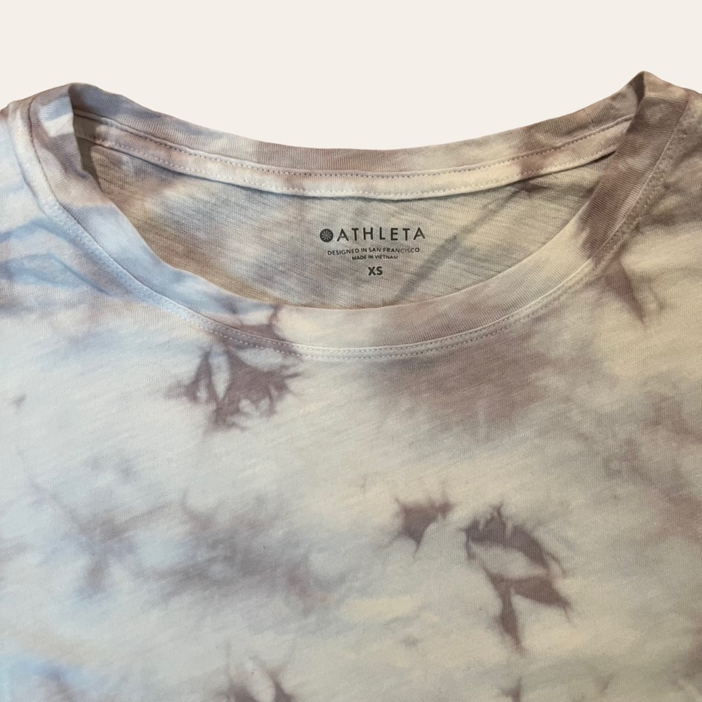 Athleta Gray Tie-Dye Short Sleeve Organic Cotton Daily Crew Cropped Tee XS - Picture 5 of 8